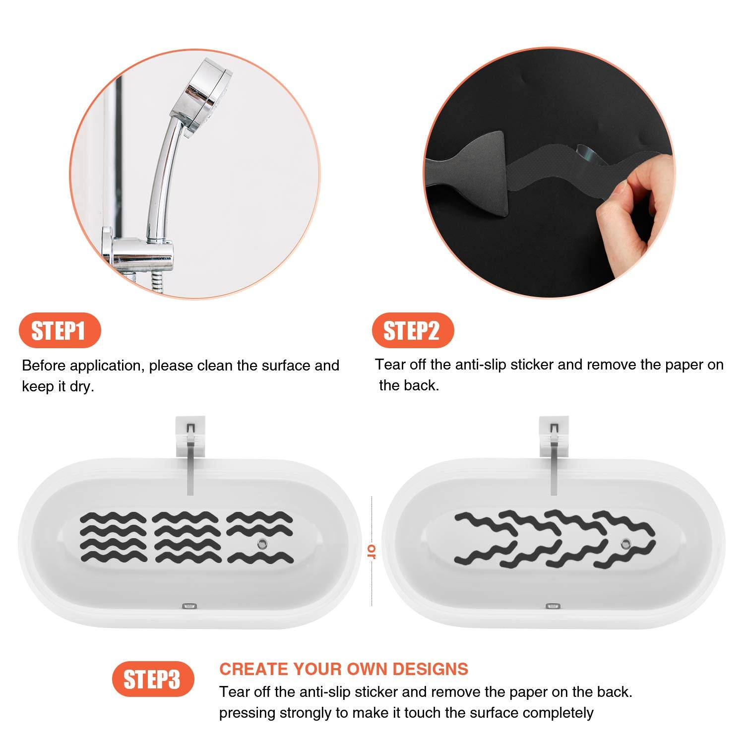 Secopad Patented Anti Slip Shower Stickers 24 Pcs Safety Bathtub Strips Adhesive Decals With Premium Scraper For Bath Tub Shower